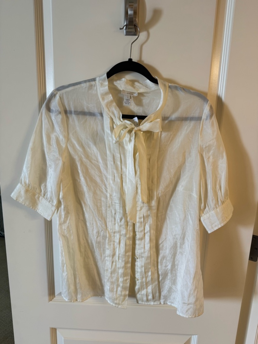 J. Crew Cream Tie-Neck Short Sleeve Button-Down Shirt